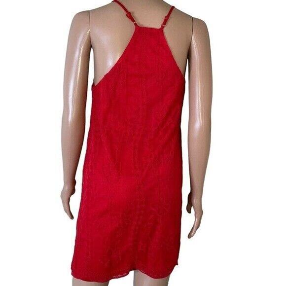 Altar'd State mini dress halter top lace overlay red A-line lined tunic SZ SM - Picture 3 of 10